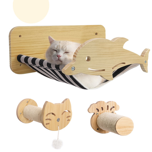 Cat Wall Bed Hammock Cat Scratching Post Mounted, Mount Cat Tree Lounge Set, Cat Hammock Scratching Post Cat Furniture, Used for Sleeping, Playing, Climbing, Easily Accommodates 35 Pounds Animals & Pet Supplies > Pet Supplies > Cat Supplies > Cat Furniture Astarin   