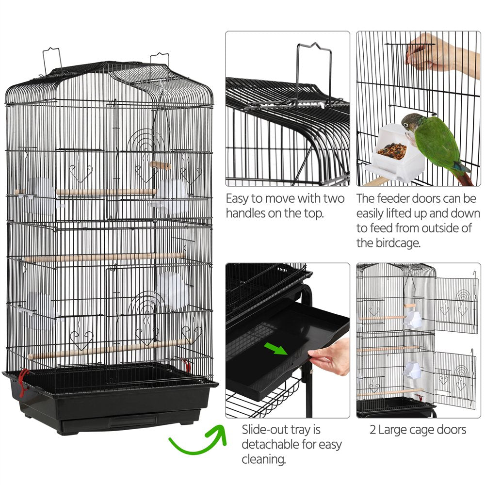 Easyfashion 64'' Play Open Top Small Parrot Cockatiel Bird Cage with Rolling Stand Black Animals & Pet Supplies > Pet Supplies > Bird Supplies > Bird Cages & Stands Easyfashion   