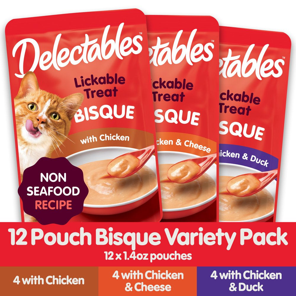 Hartz Delectables Bisque Non-Seafood Lickable Wet Cat Treats Variety Pack, 12 Count