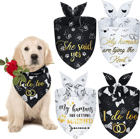 Frienda 4 Pieces Wedding Dog Bandana My Humans Are Getting Married Pet Bandana She Said Yes Dog Scarf Dog Engagement Announcement Pet Wedding Photo Prop for Dogs and Cats Animals & Pet Supplies > Pet Supplies > Dog Supplies > Dog Apparel Frienda   