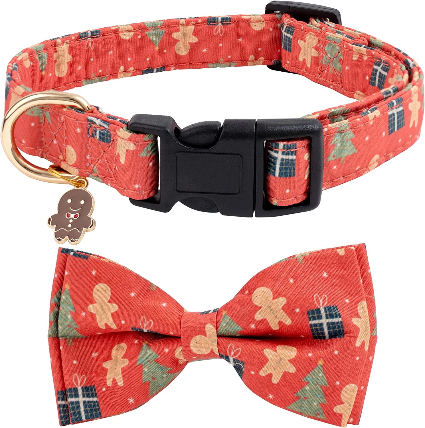 Cotton Christmas Dogs Collar with Bow Tie Red Green Dog Collars for Girl Female Boy Male Small Medium Large Dogs L Animals & Pet Supplies > Pet Supplies > Dog Supplies > Dog Apparel Faygarsle Gingerbread Man Medium 