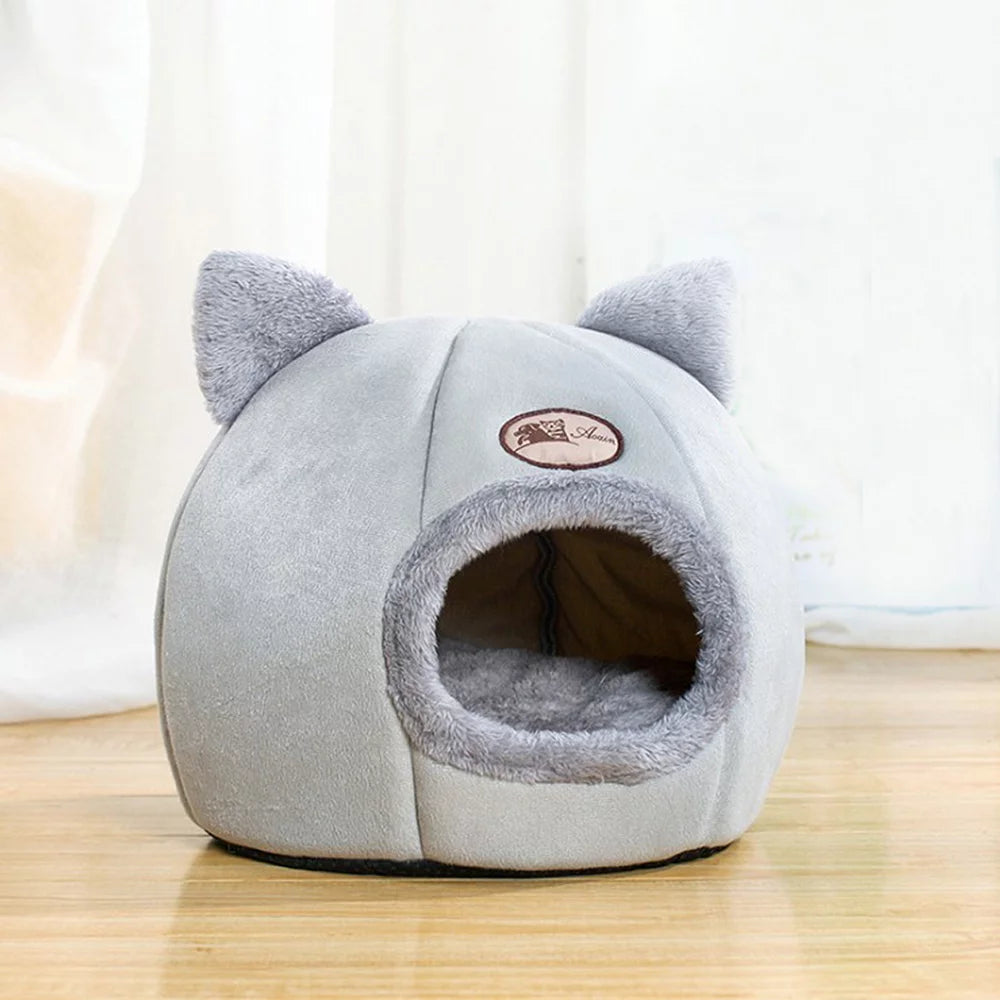 Pet Tent Cave Bed Self-Warming 2-In-1 Cat Hut with Removable Washable Cushion, Comfortable Small Animals Sleeping Bed for Cats/Small Dogs