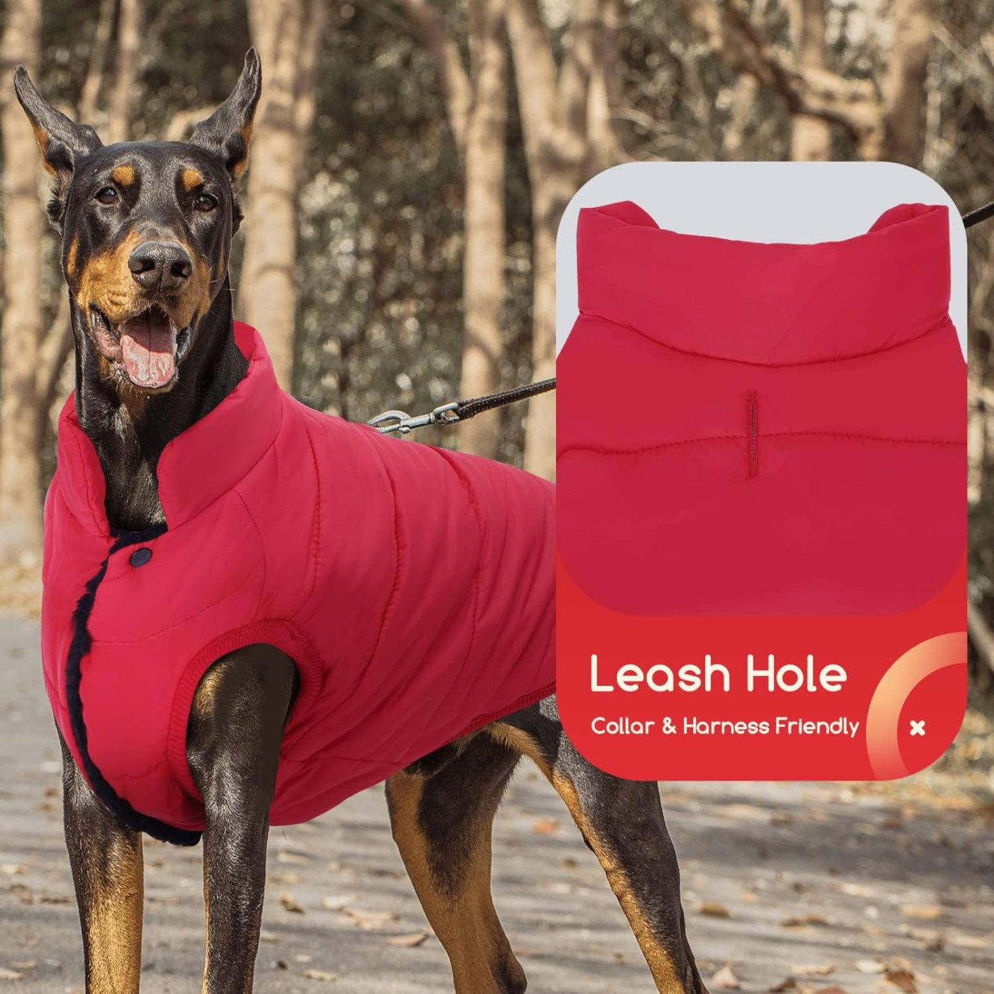 Dog Jacket, Nobleza Warm Fleece Dog Winter Coat with Leash Hole, Waterproof Outdoor Pet Clothes for Puppy Small Medium Large Dog, Ideal for Cold, Wet, Windy and Snowy Day (Red S) Animals & Pet Supplies > Pet Supplies > Dog Supplies > Dog Apparel Nobleza   