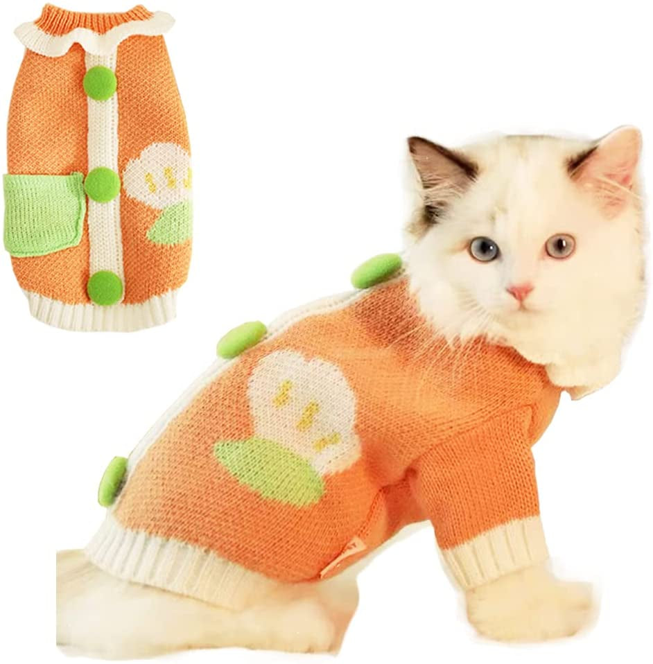 ANIAC Cat Sweater Puppy Warm Clothes Doggy Cozy Vest Shirt Autumn Winter Outfits Kitten Winter Knitwear Small Dogs Sweatshirt for Cold Season and Spring (Medium, Orange) Animals & Pet Supplies > Pet Supplies > Dog Supplies > Dog Apparel ANIAC Orange-2 Large 