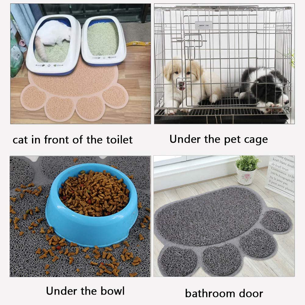 PVC Cat Litter Mat - Waterproof Paw Shaped Mat Feeding Mat Litter Box Mat for Pet Kitten Puppy, Gray, 30 * 40Cm