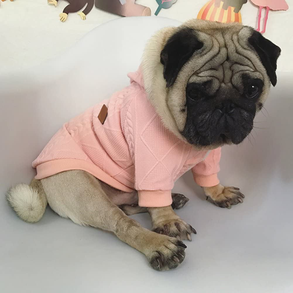 Meioro Dog Sweater Zipper Hooded Dog Cat Clothes Cute Pet Clothing Warm Hooded Winter Warm Puppy French Bulldog Pug (S, Pink) Animals & Pet Supplies > Pet Supplies > Dog Supplies > Dog Apparel meioro   