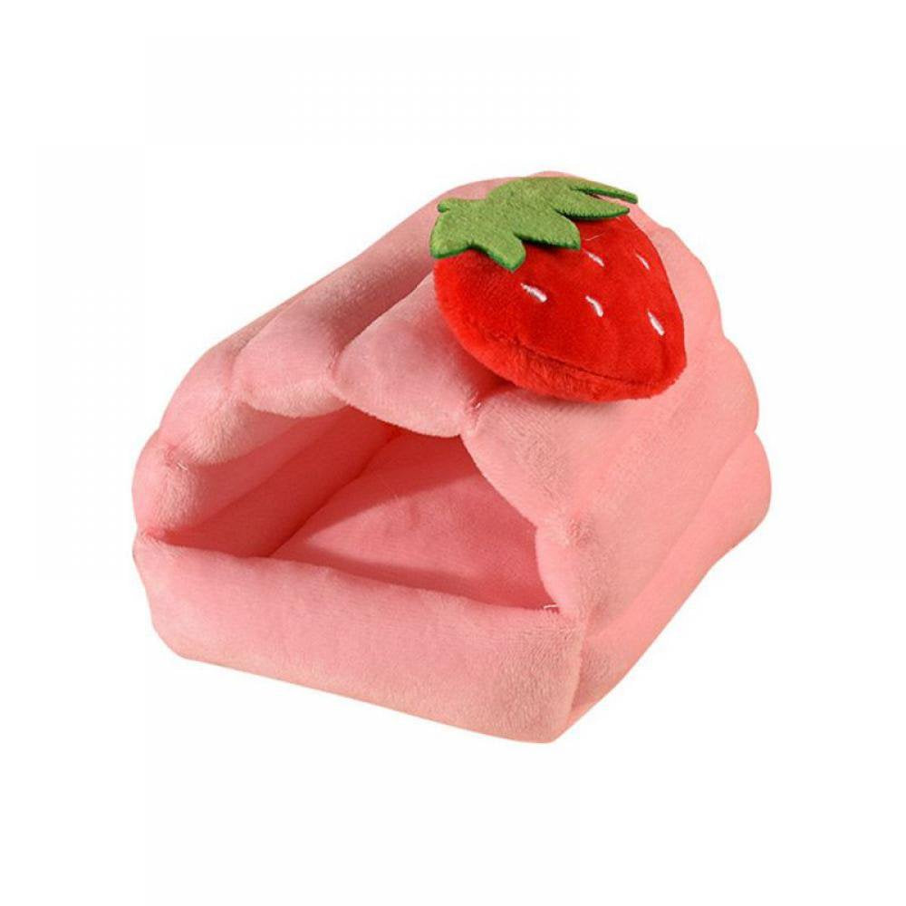 Topumt Hamster Bed Houses and Hideouts Warm Cotton Nest Cave for Small Pet Animals Cage Habitat Decor Animals & Pet Supplies > Pet Supplies > Small Animal Supplies > Small Animal Habitats & Cages Topumt M Pink Strawberry 