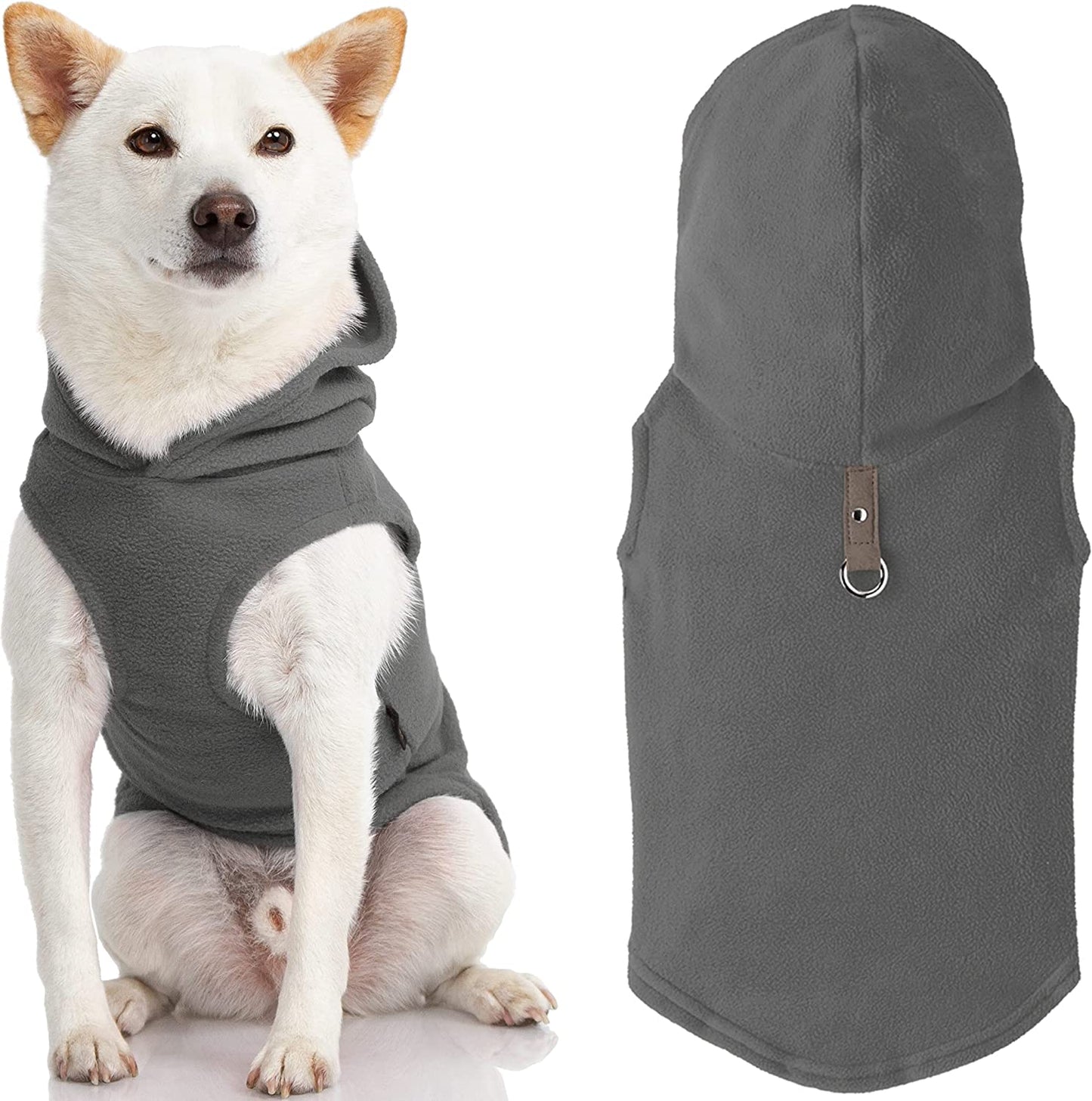 Gooby Fleece Vest Hoodie Dog Sweater - Pink, Medium - Warm Pullover Dog Hoodie with O-Ring Leash - Winter Hooded Small Dog Sweater - Dog Clothes for Small Dogs Boy or Girl, and Medium Dogs Animals & Pet Supplies > Pet Supplies > Dog Supplies > Dog Apparel Inafiction USA, Inc. dba Gooby Pet Fashion Gray 1 Medium