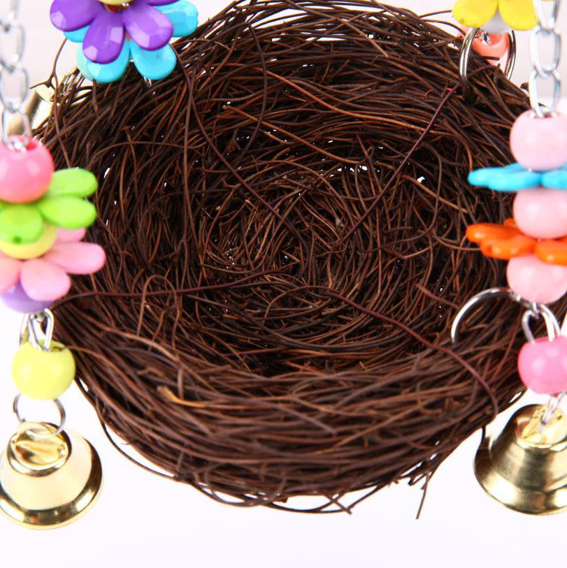 Rattan Birds Nest Toys,Parrot Hanging Swing Nest with Bells Bird Cage Accessories for Cockatoo Macaw African Grey Budgie Parakeet Cockatiel by TWSOUL Animals & Pet Supplies > Pet Supplies > Bird Supplies > Bird Cage Accessories TWSOUL   