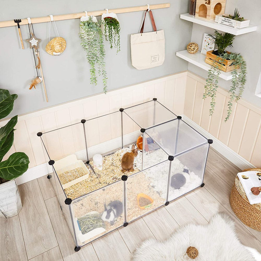 SONGMICS Pet Playpen, Fence Cage with Bottom for Small Animals, White