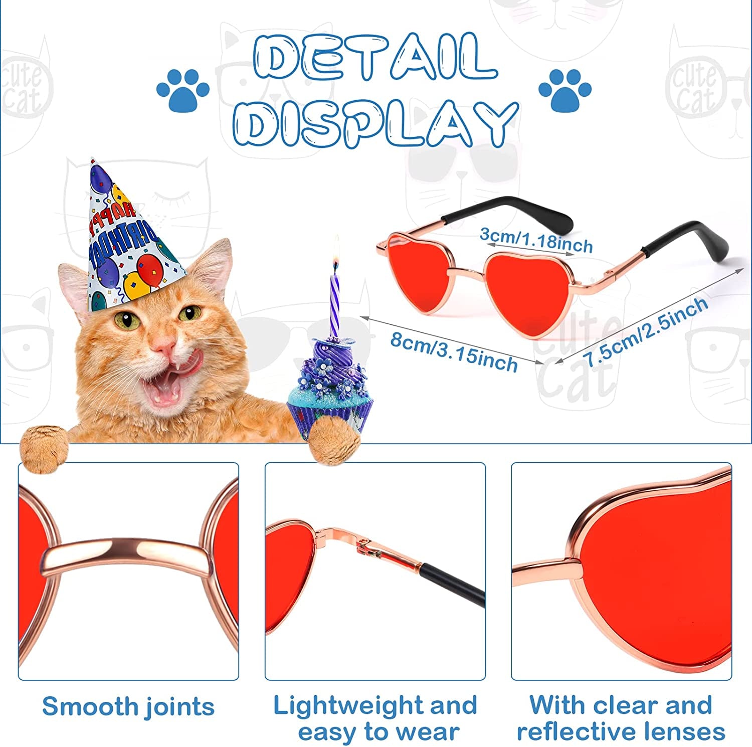 8 Pcs Heart Metal Sunglasses for Cats Small Dogs Costume Retro Small Cat Glasses Dog Glasses Dolls Sunglasses Party Cosplay Costume Photo Prop Animals & Pet Supplies > Pet Supplies > Dog Supplies > Dog Apparel Konohan   