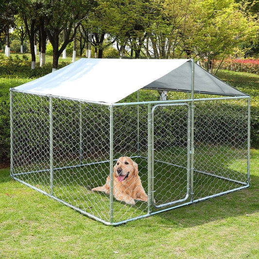 7.5 FT Outdoor Metal Dog Run House with Water Resistant Cover Roof Cage Animals & Pet Supplies > Pet Supplies > Dog Supplies > Dog Houses LVUYOYO   