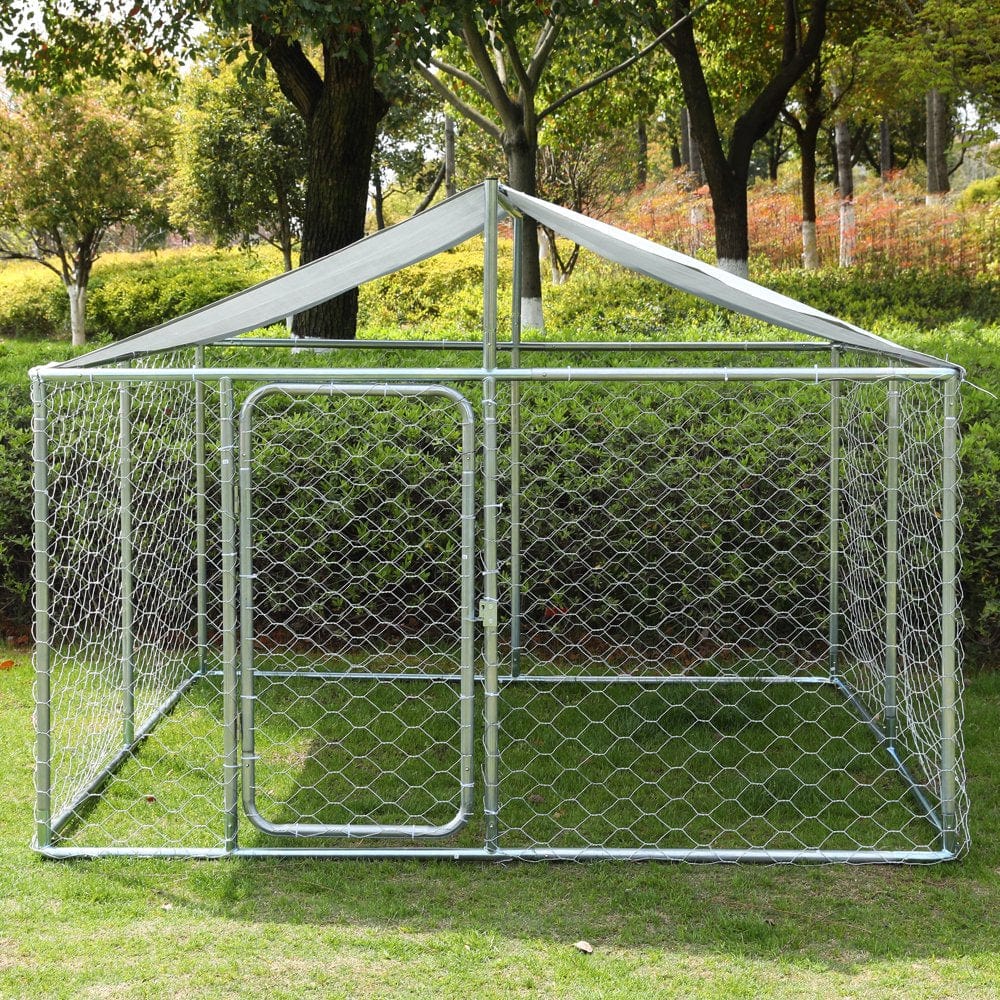 7.5 FT Outdoor Metal Dog Run House with Water Resistant Cover Roof Cage