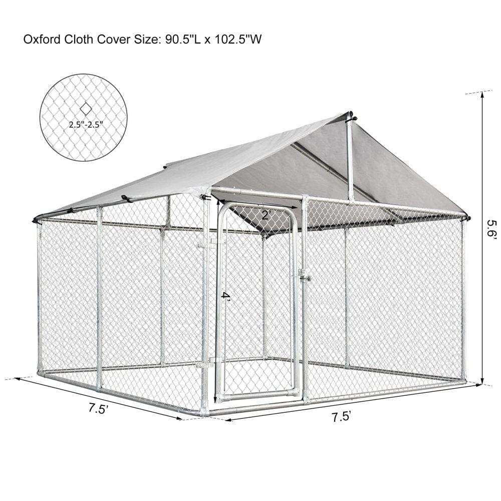 7.5'X7.5'X5.6' Large Outdoor Dog Kennel Galvanized Steel Fence with Oxford Cloth Roof and Lock Animals & Pet Supplies > Pet Supplies > Dog Supplies > Dog Kennels & Runs MABOTO   