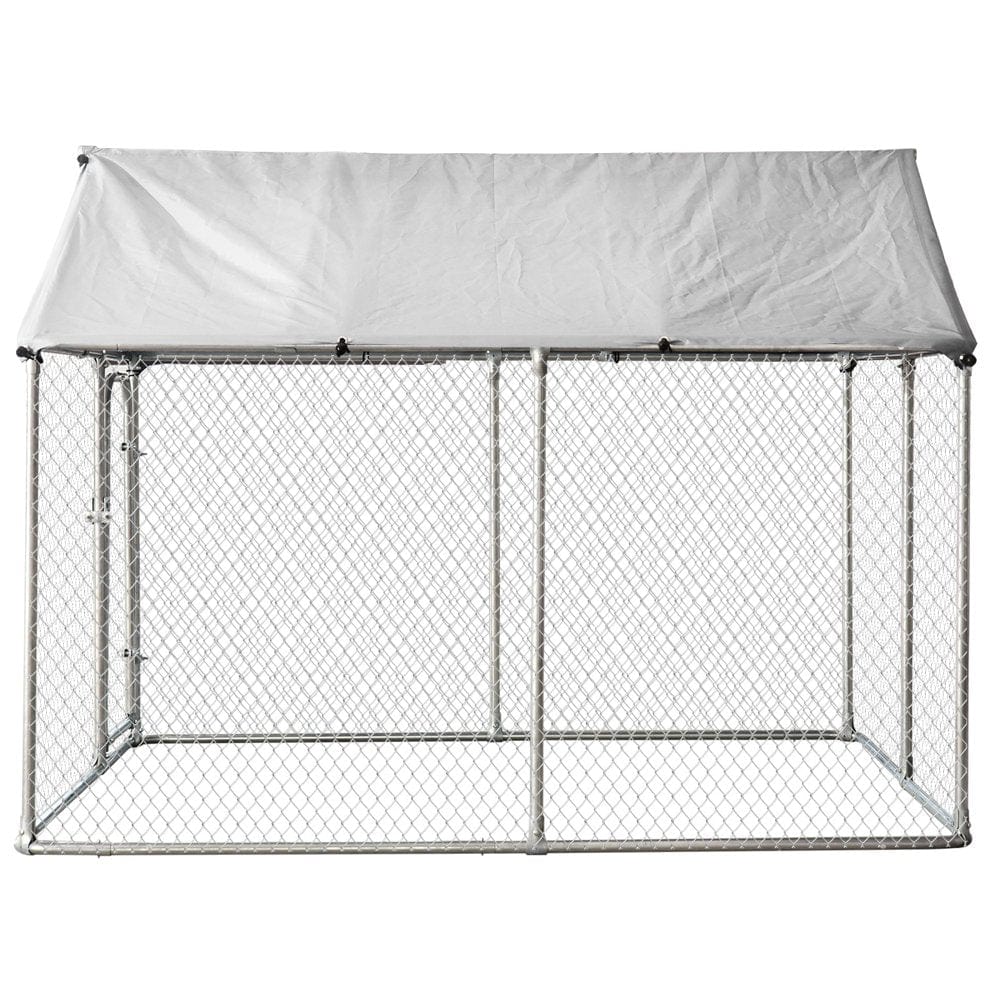 7.5'X7.5'X5.6' Large Outdoor Dog Kennel Galvanized Steel Fence with Oxford Cloth Roof and Lock