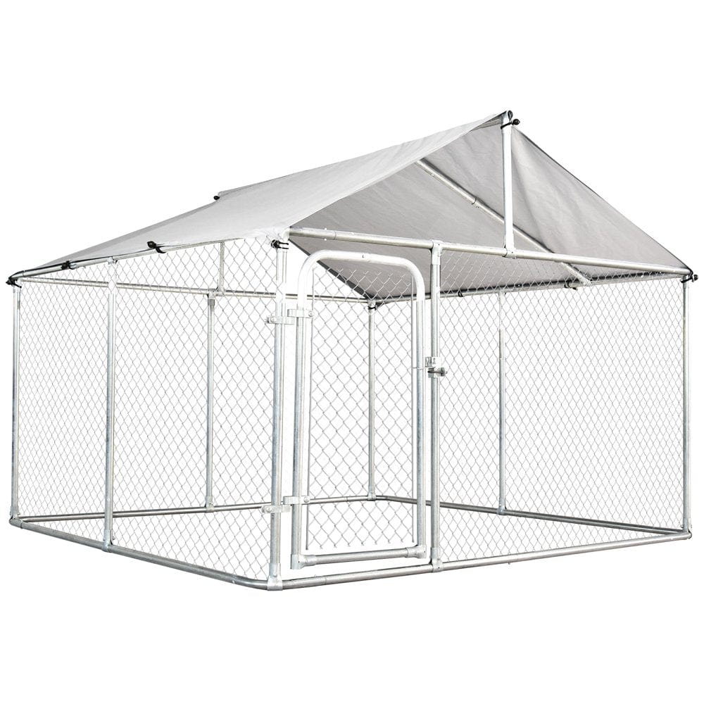7.5'X7.5'X5.6' Large Outdoor Dog Kennel Galvanized Steel Fence with Oxford Cloth Roof and Lock