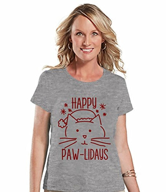 7 at 9 Apparel Women'S Funny Cat Christmas T-Shirt Grey Animals & Pet Supplies > Pet Supplies > Cat Supplies > Cat Apparel 7 ate 9 Apparel S  