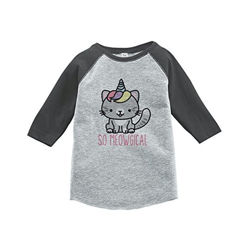 7 Ate 9 Apparel Kids Cat Unicorn Raglan Tee Grey Animals & Pet Supplies > Pet Supplies > Cat Supplies > Cat Apparel 7 ate 9 Apparel Gray S 