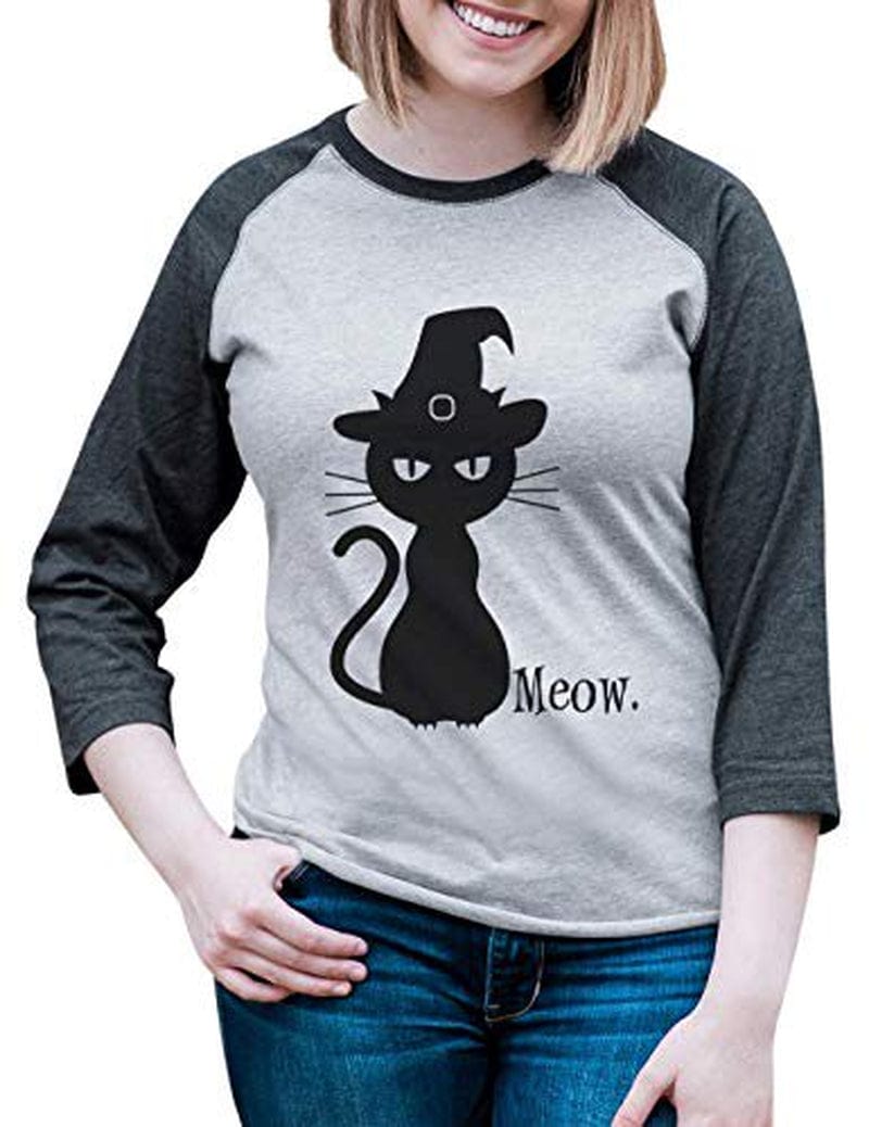 7 Ate 9 Apparel Womens Black Cat Halloween Raglan Shirt 2XL Grey Animals & Pet Supplies > Pet Supplies > Cat Supplies > Cat Apparel 7 ate 9 Apparel 2XL  