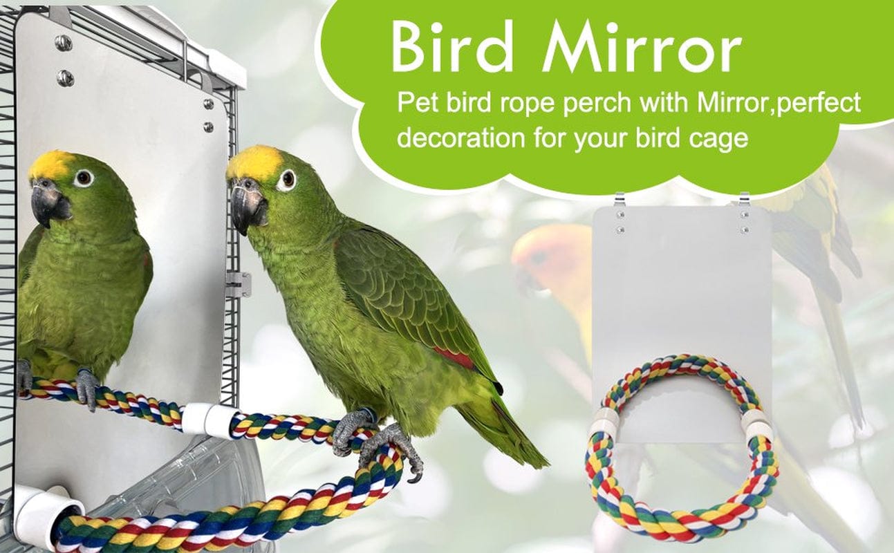7 Inch Bird Mirror with Rope Perch Cockatiel Mirror for Cage Bird Toys Swing Parrot Cage Toys for Parakeet Cockatoo Cockatiel Conure Lovebirds Finch Canaries Animals & Pet Supplies > Pet Supplies > Bird Supplies > Bird Toys Ineticiam   