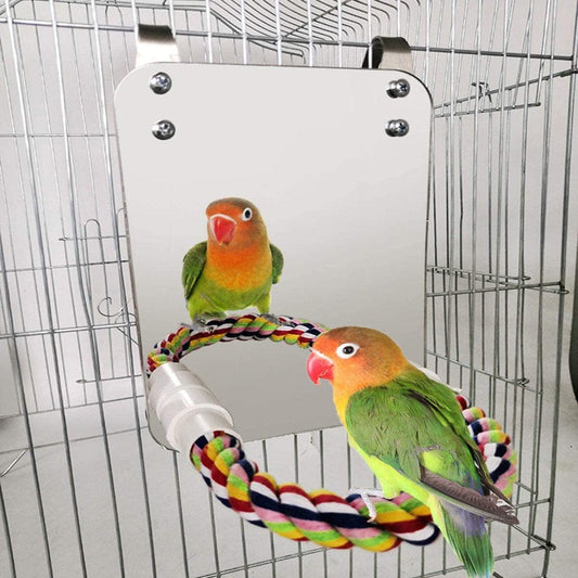 7 Inch Bird Mirror with Rope Perch Pet Bird Mirror with Bell Interactive Parrot Toy for Parrot Macaw African Greys Budgies Cockatoo Parakeet Cockatiels Conure Lovebird Cage Bells Mirror Animals & Pet Supplies > Pet Supplies > Bird Supplies > Bird Toys SurVank   