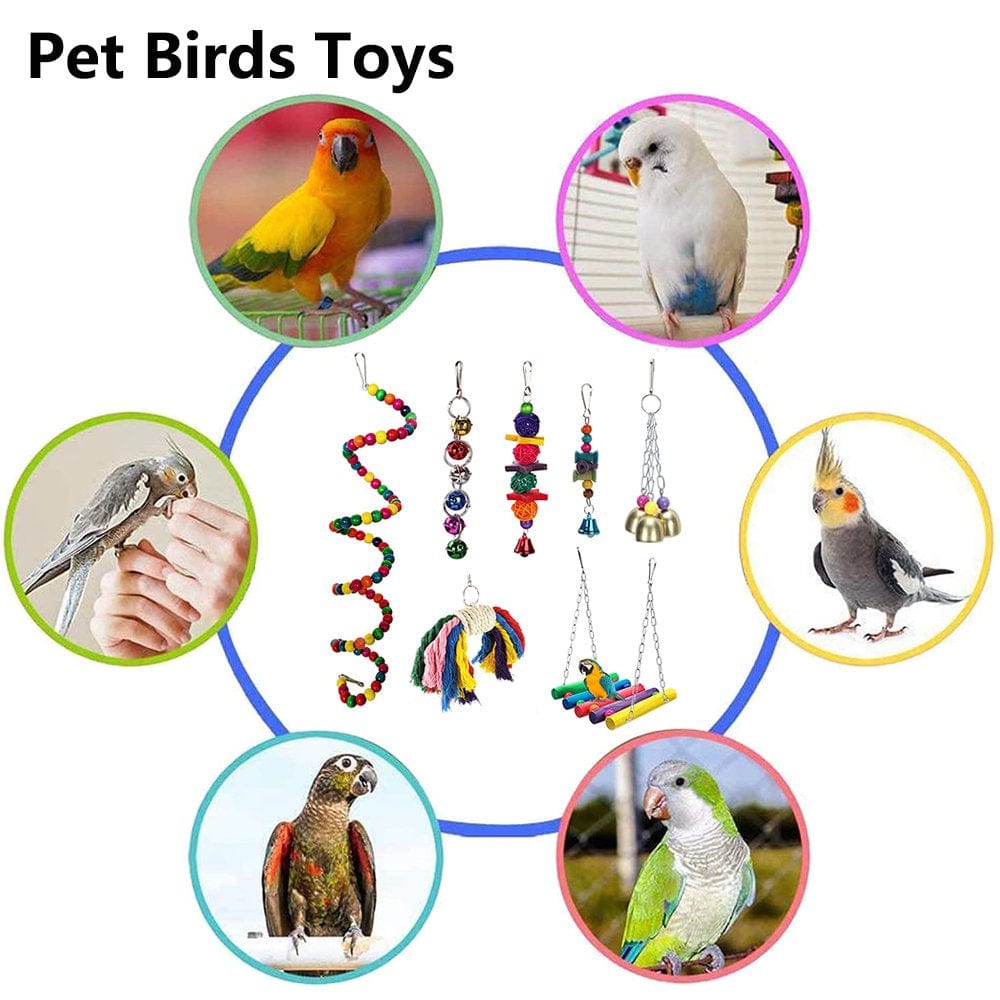 7 Pack Bird Parrot Toys Hanging Bell Pet Bird Cage Hammock Swing Chewing Hanging Toy Suitable for Small Parakeets,Cockatiels,Conures,Finches,Budgie,Macaws,Parrots,Love Birds Animals & Pet Supplies > Pet Supplies > Bird Supplies > Bird Toys HUA TRADE   