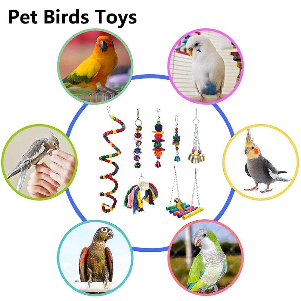 7 Pack Bird Parrot Toys Hanging Bell Pet Bird Cage Hammock Swing Chewing Hanging Toy Suitable for Small Parakeets,Cockatiels,Conures,Finches,Budgie,Macaws,Parrots,Love Birds