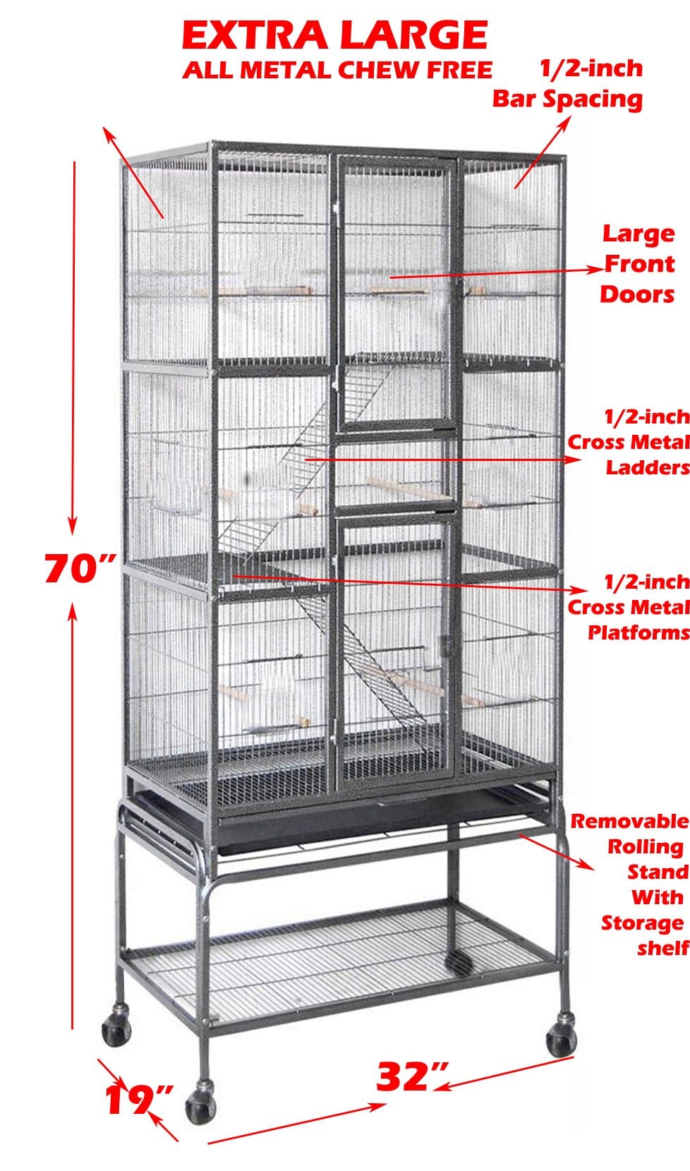 70" EXTRA LARGE 5-Tiers Small Animal Critter House Habitat Cage with Tight 1/2-Inch Wire Spacing for Guinea Pig Ferret Chinchilla Sugar Glider Rats Mice Hamster Hedgehog Gerbil Animals & Pet Supplies > Pet Supplies > Small Animal Supplies > Small Animal Habitats & Cages Mcage   