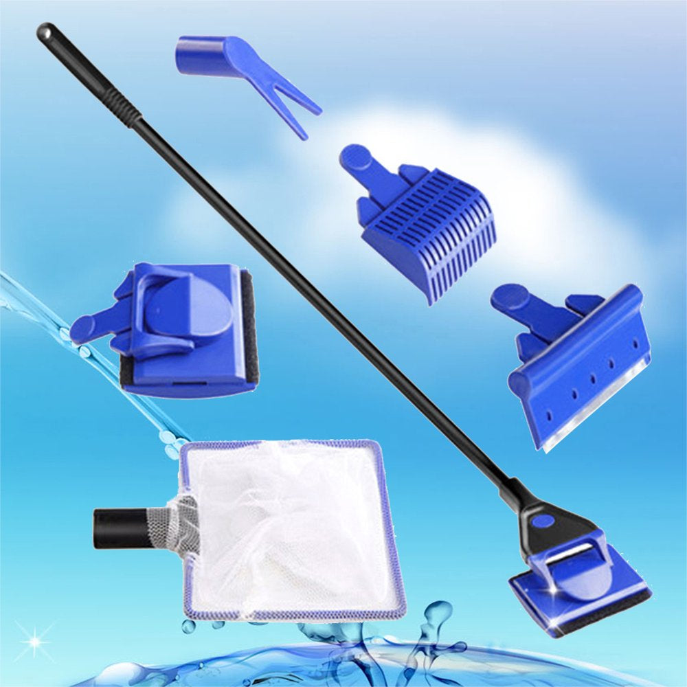 SPRING PARK 5 in 1 Complete Aquarium Fish Tank Cleaning Set Fish Net + Sand Rake + Seaweed Brush+ Water Grass Clip+ Cylinder Brush Glass Aquarium Cleaner Tool Kit Animals & Pet Supplies > Pet Supplies > Fish Supplies > Aquarium Fish Nets SPRING PARK   