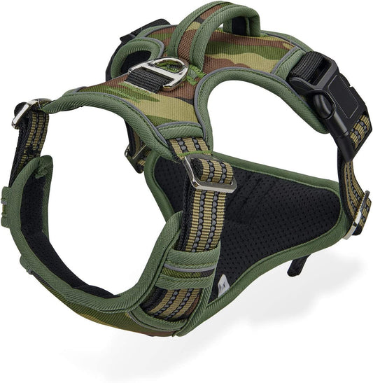 Dog Harness for Large Dogs No Pull with Handle 2 Metal Leash Clips, Adjustable Reflective Puppy Harness, Breathable Camo Oxford Padded Vest Easy Control Front Clip for Medium Large Dogs Animals & Pet Supplies > Pet Supplies > Dog Supplies > Dog Apparel Dociote Camouflage Green Medium (Pack of 1) 