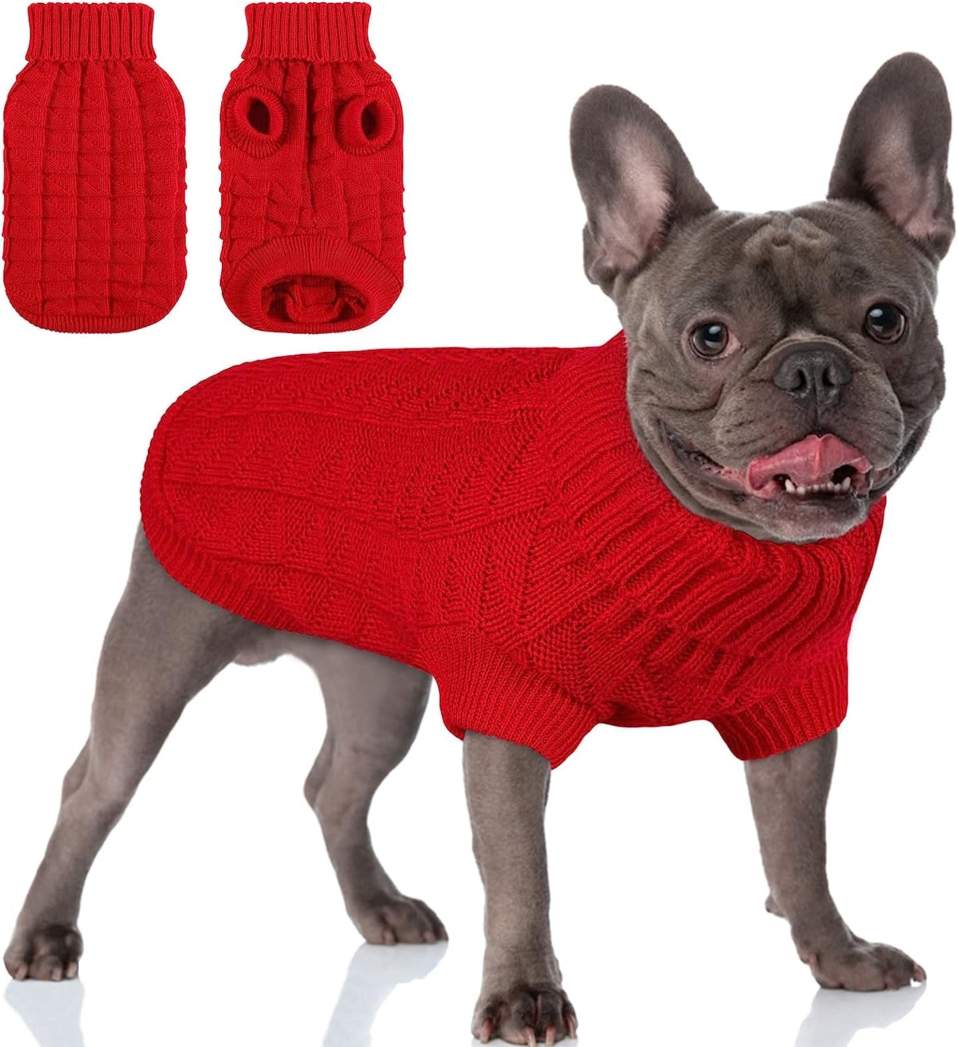 AOFITEE Dog Sweater, Knitted Dog Sweaters for Small Dogs, Cold Weather Turtleneck Dog Knitwear, Dog Christmas Sweater Doggie Winter Coat, Classic Solid Color Sweatshirt for Small Dogs Cats, Blue M Animals & Pet Supplies > Pet Supplies > Dog Supplies > Dog Apparel AOFITEE Red Large 