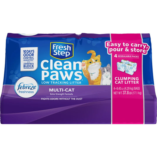 Fresh Step Clean Paws Multi-Cat Scented Litter with the Power of Febreze, Clumping Cat Litter, 37.8 Pounds