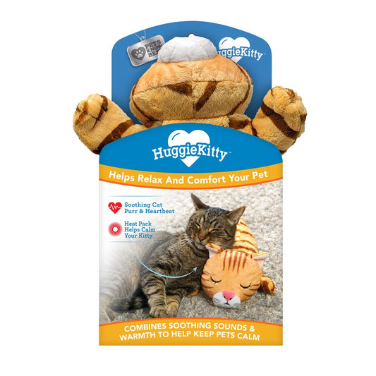 Pets Know Best Huggiekitty Cuddly Cat Toy, Soothing Sound & Warmth Help Relax & Comfort Your Pet- Purr & Heartbeat, Heating Pack, Orange