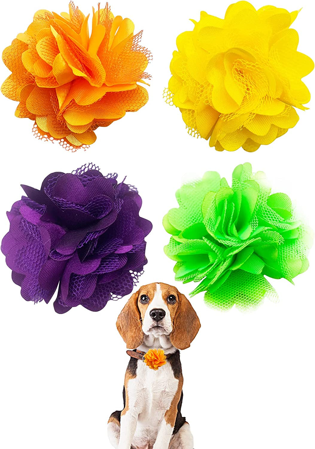 PET SHOW 4Pcs Dog Flowers Collar Charms Slides Attachment Accessories for Small Medium Large Dogs Cat Puppy Bows Grooming Supplies Animals & Pet Supplies > Pet Supplies > Dog Supplies > Dog Apparel Bysitshow F 2.5"  