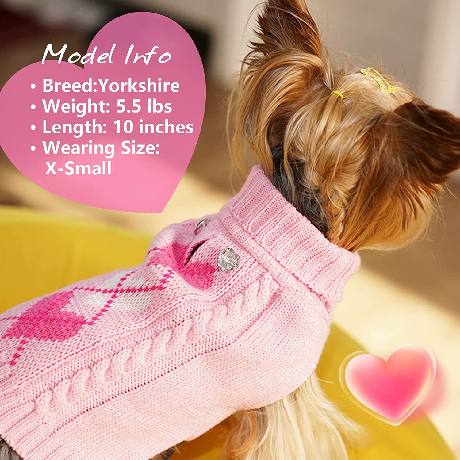 KYEESE Dogs Sweaters Valentine'S Day Pink Heart Pattern with Leash Hole Dog Sweater Knitwear Warm Puppy Sweater Animals & Pet Supplies > Pet Supplies > Dog Supplies > Dog Apparel kyeese   