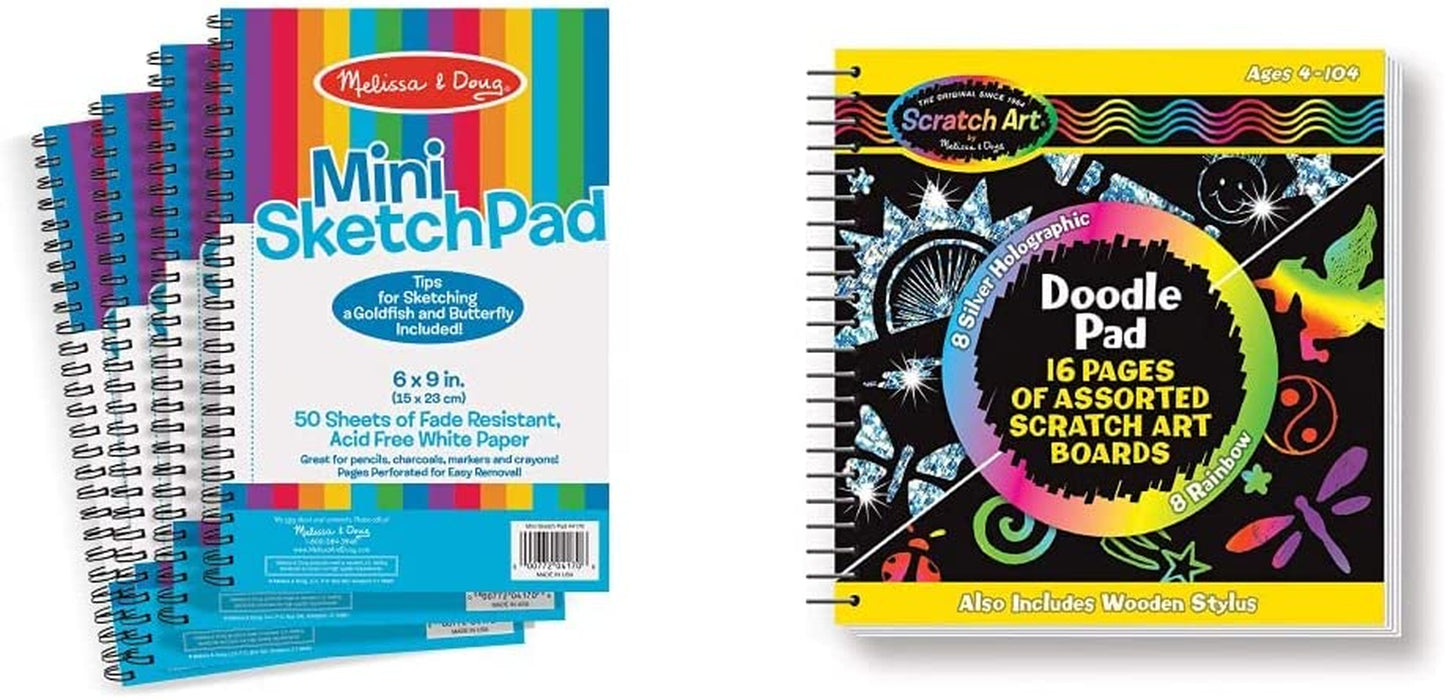 Melissa & Doug Mini-Sketch Spiral-Bound Pad (6 X 9 Inches) - 4-Pack - Sketch Book for Kids, Kids Drawing Paper, Drawing and Coloring Pads for Kids, Kids Art Supplies Animals & Pet Supplies > Pet Supplies > Dog Supplies > Dog Apparel Melissa and Doug Pad + Doodle Pad  