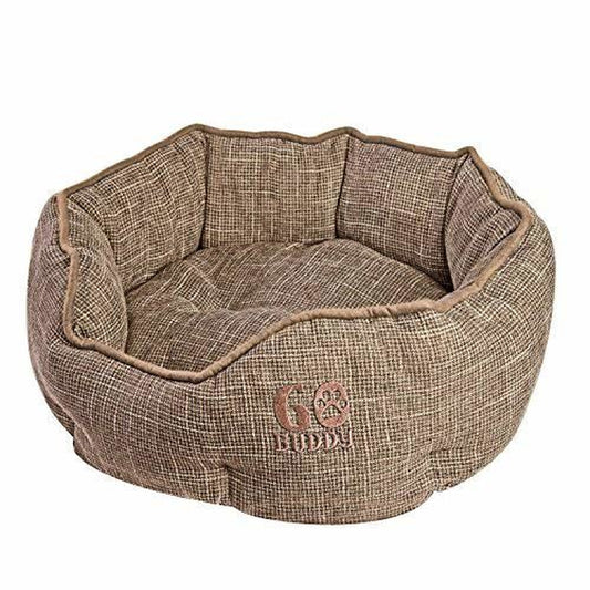 GOBUDDY round Pet Bed for Cats & Dogs - Ultra Soft & Comfortable Cuddler Pet Bed - Reversible Removable Linen Cushion Prevents Overheating - Improves Sleep for Small, Medium & Large Animals Animals & Pet Supplies > Pet Supplies > Cat Supplies > Cat Beds GOBUDDY S Brown 