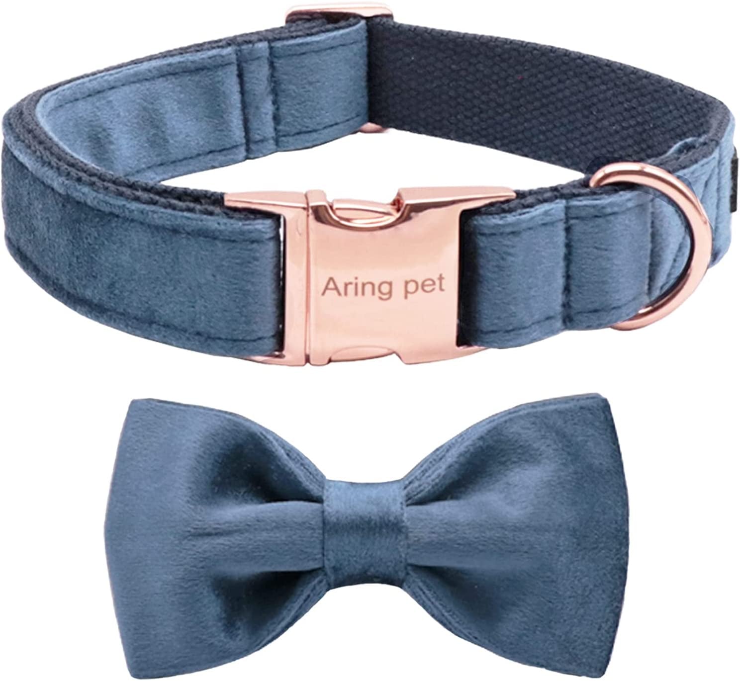 ARING PET Dog Collars with Bowtie-Velvet Dog Bow Tie Collar, Adjustable Dark Green Dog Collar Animals & Pet Supplies > Pet Supplies > Dog Supplies > Dog Apparel ARING PET Navy blue S 