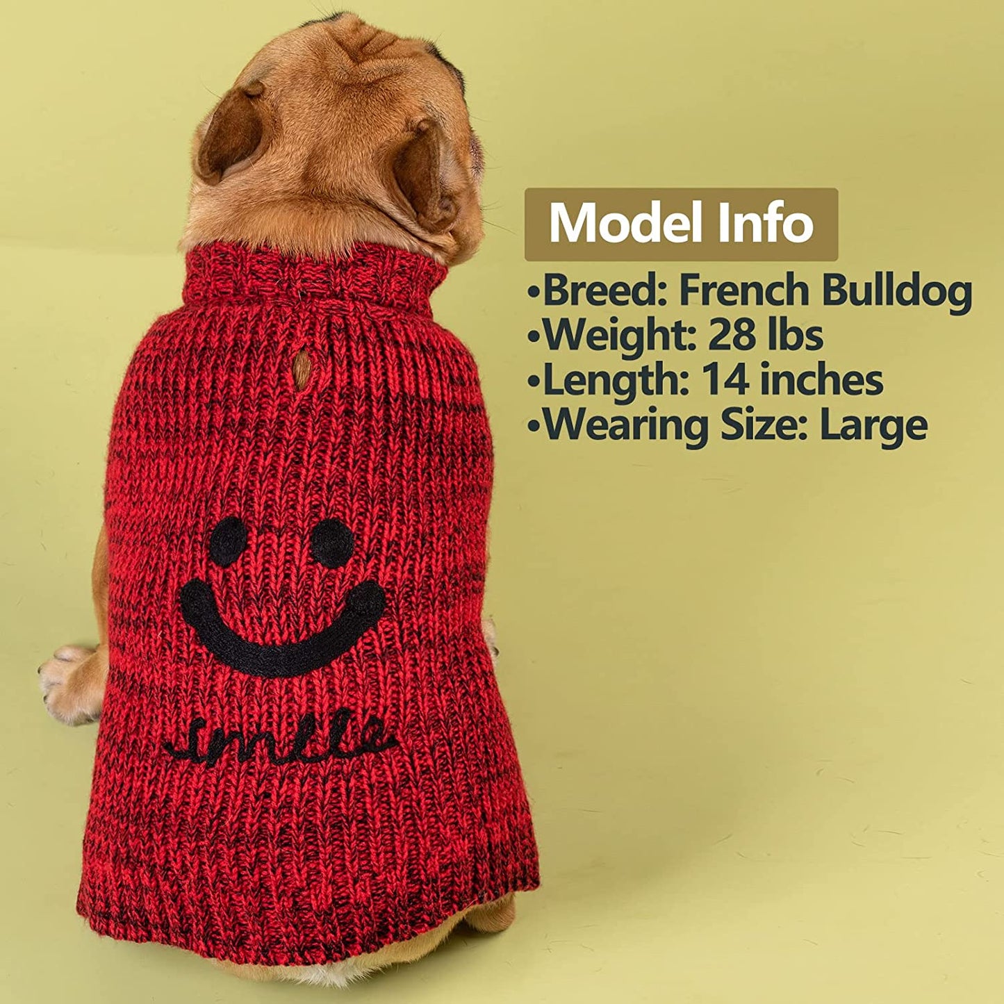 KYEESE Dog Sweater Turtleneck Smile Face Dog Knitwear with Leash Hole for Small Dogs Pet Sweater,Red,M Animals & Pet Supplies > Pet Supplies > Dog Supplies > Dog Apparel kyeese   