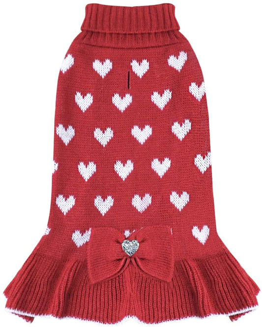 KYEESE Valentine'S Day Dog Sweater Dress with Bowtie Red Heart Small Dog Sweater with Leash Hole Turtleneck Dog Knitwear Animals & Pet Supplies > Pet Supplies > Dog Supplies > Dog Apparel kyeese 1# Valentines (Red heart) Medium (7-11lbs) 