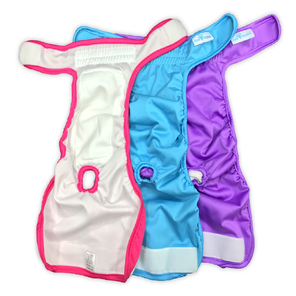Paw Inspired 3Ct Washable Female Dog Diapers, Doggie Doggy Diapers, Puppy Diapers for Female Dog Heat | Reusable Pet Diapers for Female Dogs, Cat Diapers (Assorted (White Lining), X-Small) Animals & Pet Supplies > Pet Supplies > Dog Supplies > Dog Diaper Pads & Liners Paw Inspired   