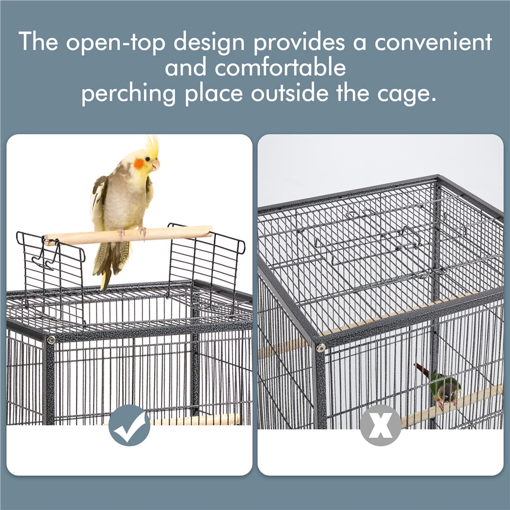 Smilemart 40-Inch H Wrought Iron Bird Cage with Rolling Stand Open-Top, Black Animals & Pet Supplies > Pet Supplies > Bird Supplies > Bird Cages & Stands SmileMart   