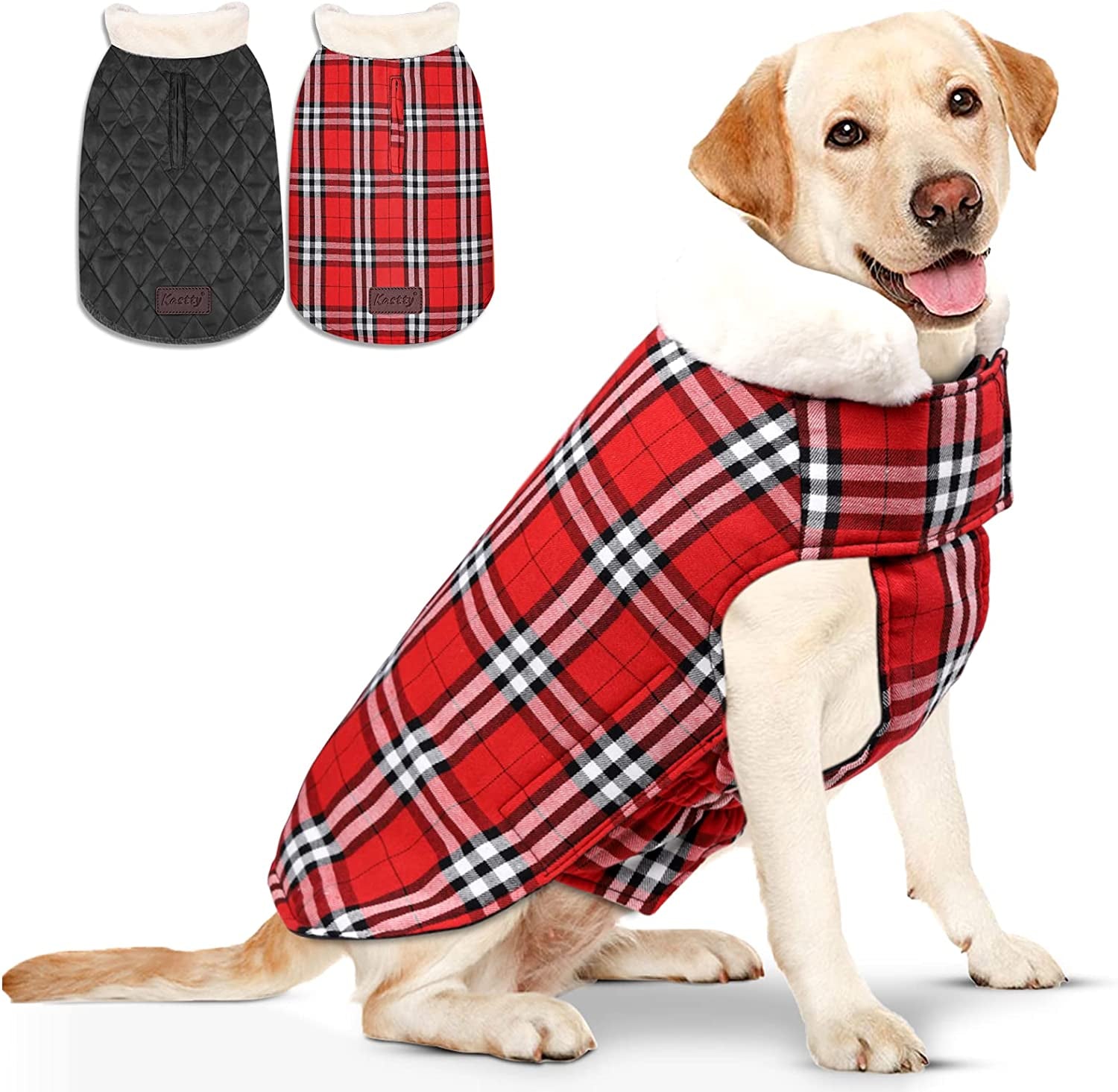 Kastty Dog Winter Coat, Reversible Extra Warm Dog Clothes, Waterproof& Windproof Dog Cold Weather Coats, Stylish& Cosy Dog Jacket, British Plaid 2 Style Dog Coat, Great for Dog Gift or Daily Wear, S Animals & Pet Supplies > Pet Supplies > Dog Supplies > Dog Apparel Kastty Classic Red Plaid Small 