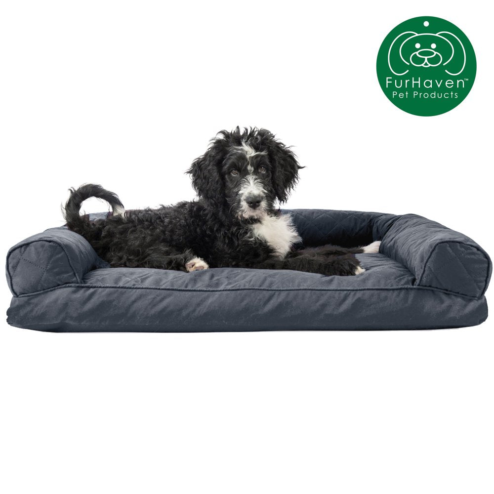 Furhaven Pet Products | Quilted Pillow Sofa Pet Bed for Dogs & Cats, Navy, Medium Animals & Pet Supplies > Pet Supplies > Cat Supplies > Cat Beds FurHaven Pet Products L Iron Gray 