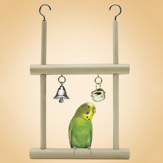 SPRING PARK Wood Perch Toy with Bell for Bird Parrot Parakeet Cockatiel Conure Cockatoo African Grey Macaw Eclectus Lovebird Finch Canary Budgie Cage Stand Swing Animals & Pet Supplies > Pet Supplies > Bird Supplies > Bird Toys SPRING PARK   