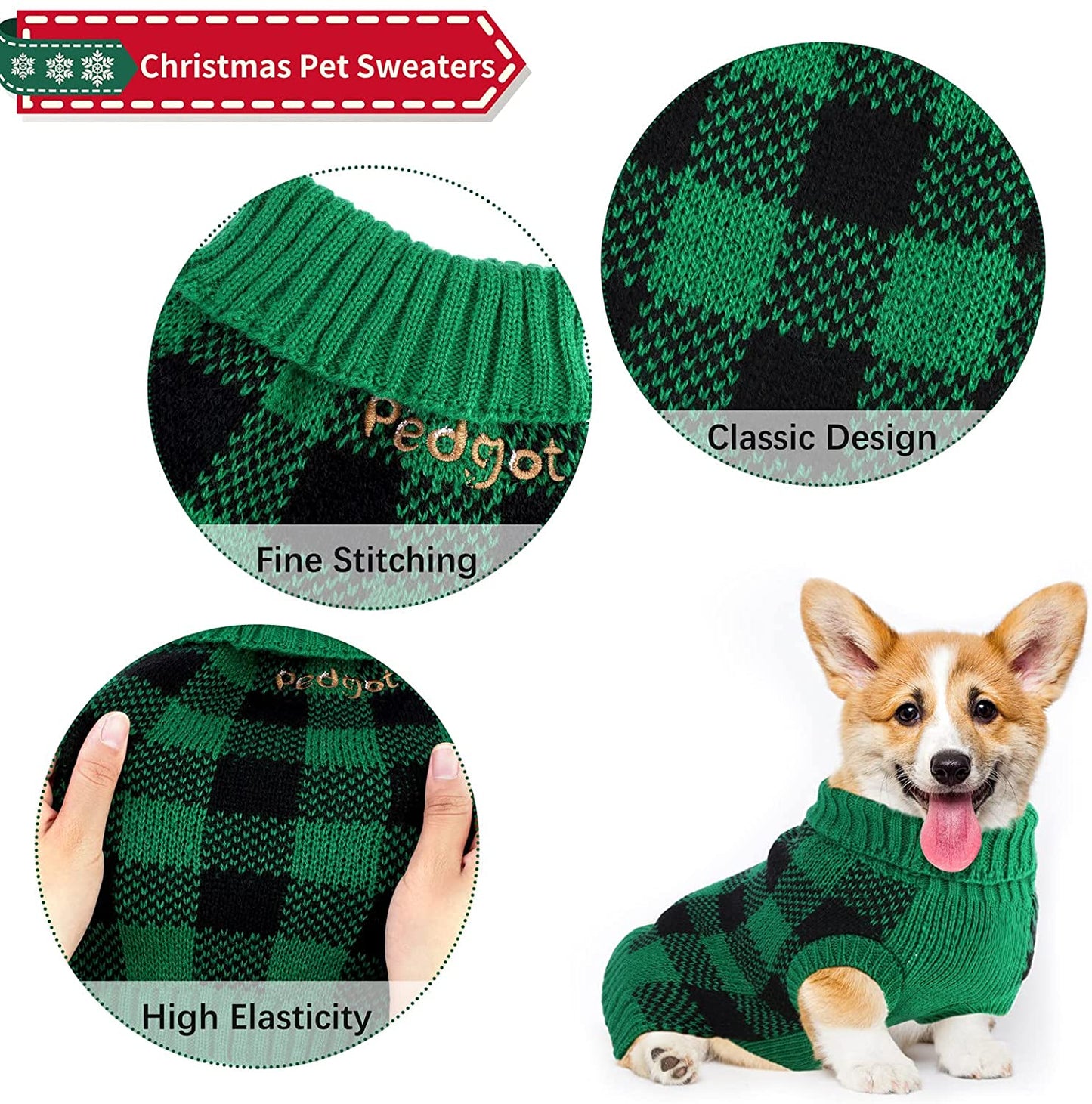 Pedgot 2 Pieces Pet Christmas Sweater Dog Xmas Clothes Vests for Winter Classic Plaid Knitwear for Christmas Winter Holiday Events (Red and Black, Black and Green, Large) Animals & Pet Supplies > Pet Supplies > Dog Supplies > Dog Apparel Pedgot   