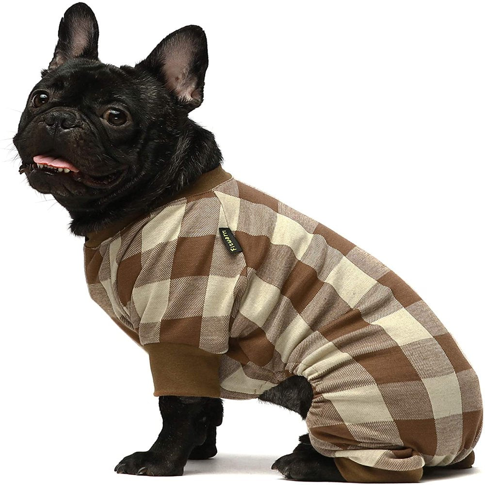 Fitwarm 100% Cotton Buffalo Plaid Dog Clothes Puppy Pajamas Pet Apparel Cat Onesies Jammies Doggie Jumpsuits XS Animals & Pet Supplies > Pet Supplies > Dog Supplies > Dog Apparel Fitwarm L Brown 