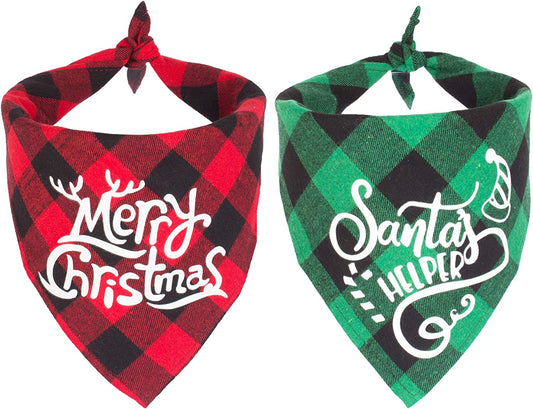 Christmas Dog Bandana Classic Plaid Pet Scarf Triangle Bibs Kerchief Merry Christmas Pet Bandana for Small Medium Large Dogs Cats Pets 2 Pack (Red & Green-2) Animals & Pet Supplies > Pet Supplies > Dog Supplies > Dog Apparel ADOGGYGO   