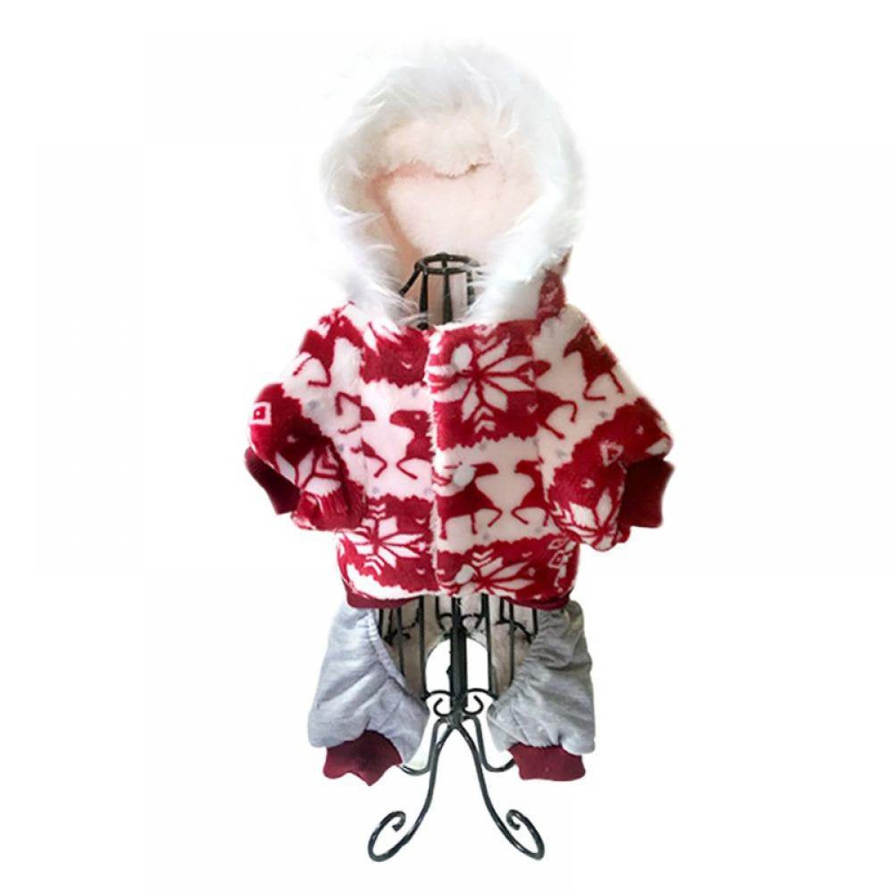 Small Dog Hooded Sweater Pet Snowflake Elk Four Legs Cotton Padded Coat, Dog Winter Warm Comfortable Hoodies Dog Apparel Christmas Costume Red M