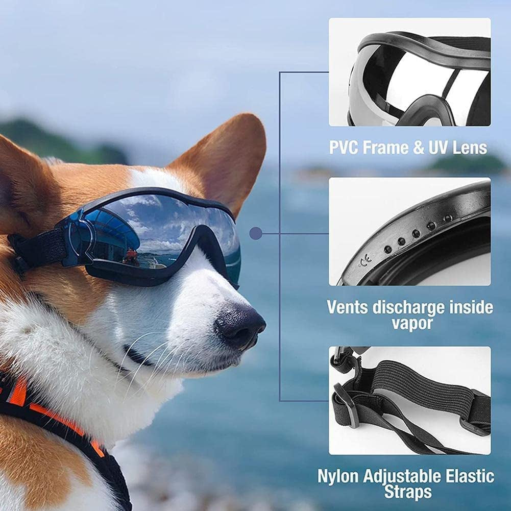 FOKEN Pet Goggles Dog Goggles Waterproof Windproof Dog Sunglasses with Adjustable Strap Anti-Uv Eye Protection for Dogs Silver Medium Animals & Pet Supplies > Pet Supplies > Dog Supplies > Dog Apparel FOKEN   